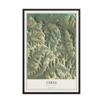 Map of Ceres, Pennsylvania, 12 x 18 inch print in a black wood frame