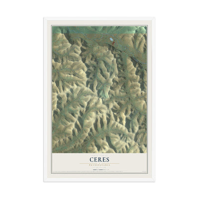 Map of Ceres, Pennsylvania, 12 x 18 inch print in a white wood frame