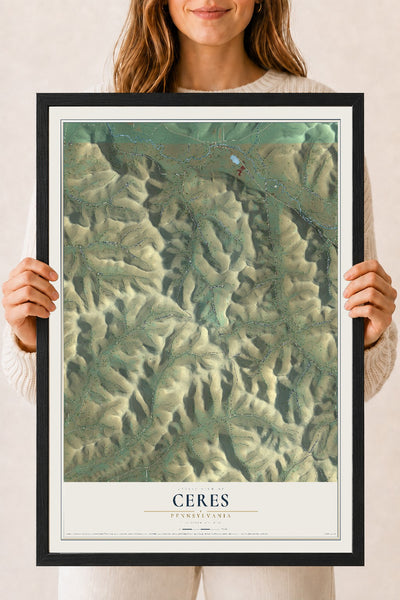 Map of Ceres, Pennsylvania, 18 x 24 inch print in a black wood frame