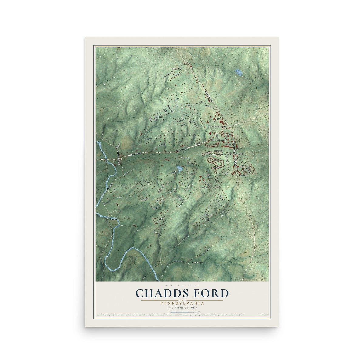 Map of Chadds Ford, Pennsylvania, 12 x 18 inch unframed archival matte print