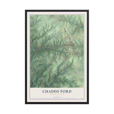 Map of Chadds Ford, Pennsylvania, 12 x 18 inch print in a black wood frame