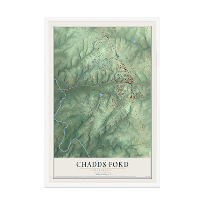 Map of Chadds Ford, Pennsylvania, 12 x 18 inch print in a white wood frame
