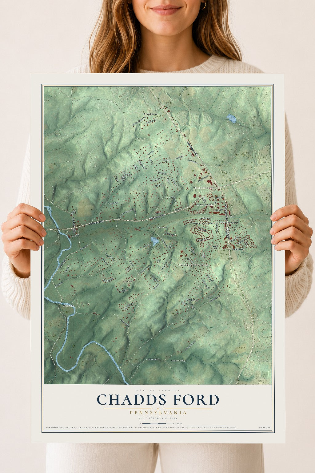Map of Chadds Ford, Pennsylvania, 18 x 24 inch unframed archival matte print