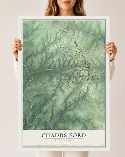 Map of Chadds Ford, Pennsylvania, 24 x 36 inch unframed archival matte print