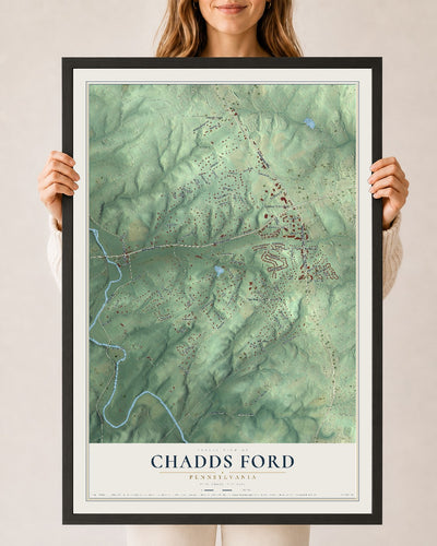 Map of Chadds Ford, Pennsylvania, 24 x 36 inch print in a black wood frame