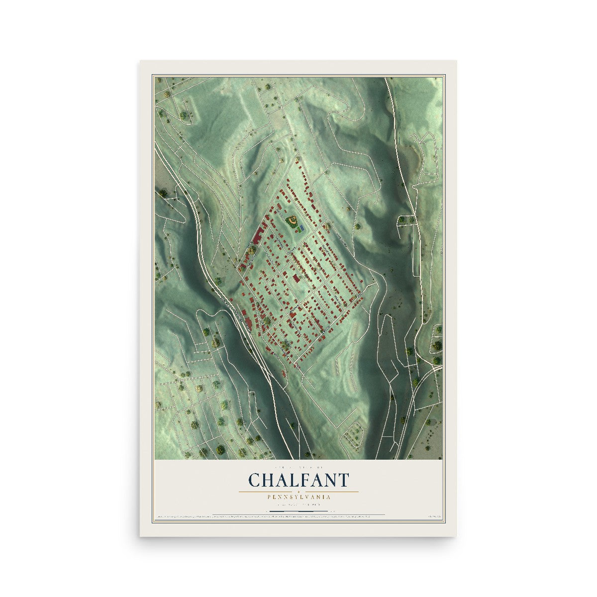 Map of Chalfant, Pennsylvania, 12 x 18 inch unframed archival matte print