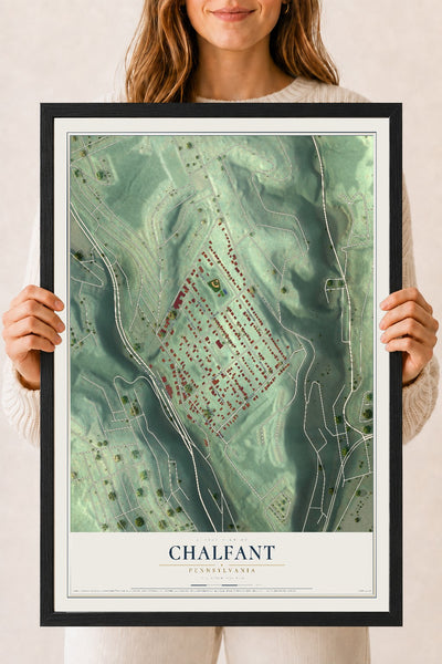Map of Chalfant, Pennsylvania, 18 x 24 inch print in a black wood frame