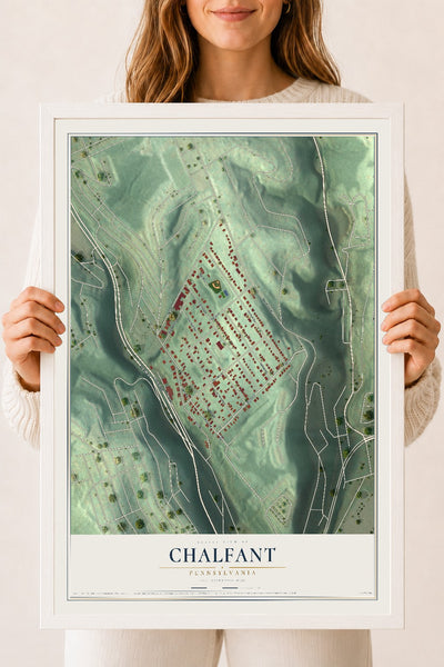 Map of Chalfant, Pennsylvania, 18 x 24 inch print in a white wood frame