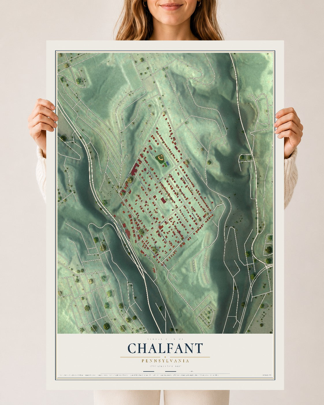 Map of Chalfant, Pennsylvania, 24 x 36 inch unframed archival matte print
