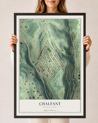 Map of Chalfant, Pennsylvania, 24 x 36 inch print in a black wood frame