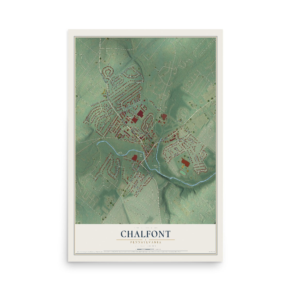 Map of Chalfont, Pennsylvania, 12 x 18 inch unframed archival matte print