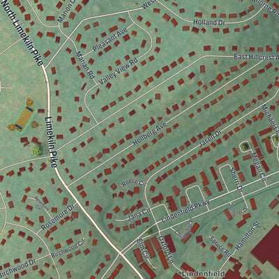 Close-up of the map of Chalfont, Pennsylvania print showing street and building detail