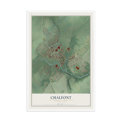 Map of Chalfont, Pennsylvania, 12 x 18 inch print in a white wood frame