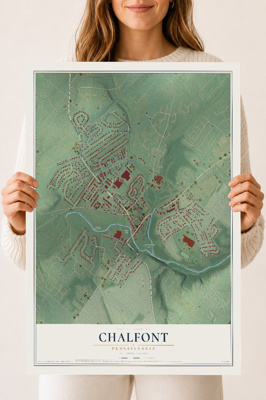 Map of Chalfont, Pennsylvania, 18 x 24 inch unframed archival matte print