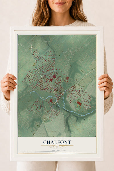 Map of Chalfont, Pennsylvania, 18 x 24 inch print in a white wood frame