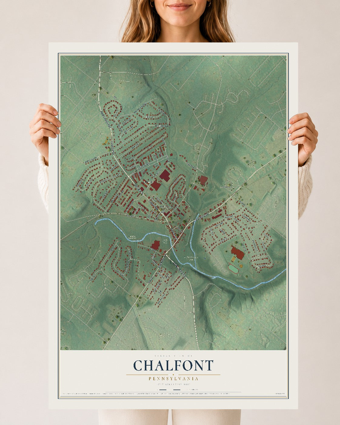 Map of Chalfont, Pennsylvania, 24 x 36 inch unframed archival matte print