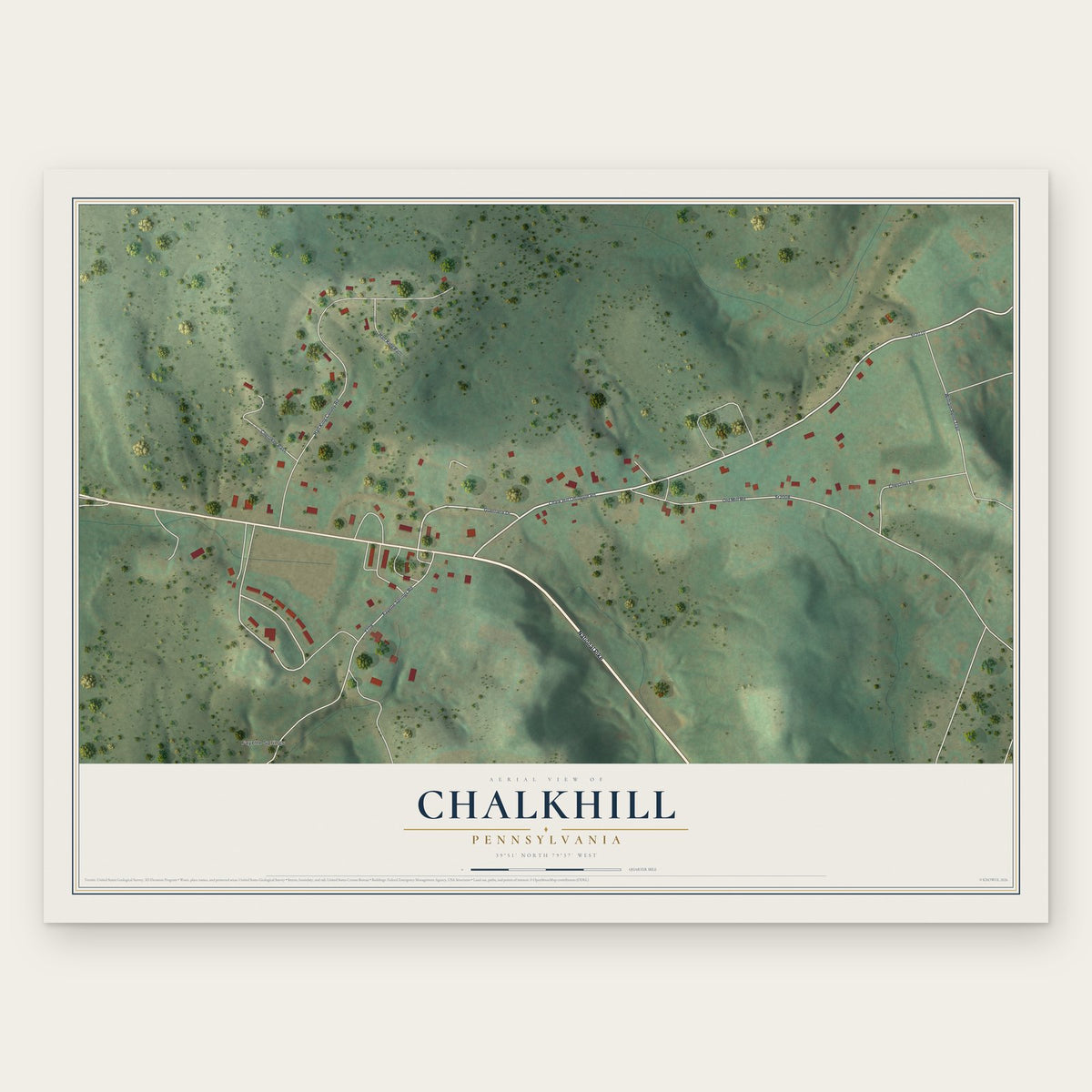 Chalkhill, Pennsylvania map print, the full design