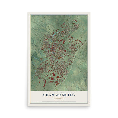 Map of Chambersburg, Pennsylvania, 12 x 18 inch unframed archival matte print