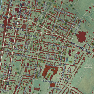 Close-up of the map of Chambersburg, Pennsylvania print showing street and building detail