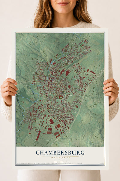 Map of Chambersburg, Pennsylvania, 18 x 24 inch unframed archival matte print