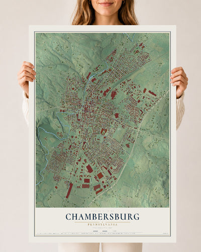 Map of Chambersburg, Pennsylvania, 24 x 36 inch unframed archival matte print