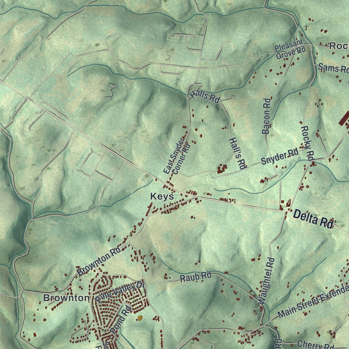 Close-up of the map of Chanceford, Pennsylvania print showing street and building detail