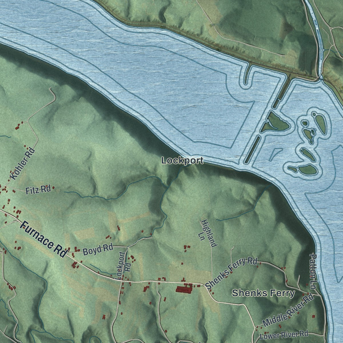 Second close-up of the map of Chanceford, Pennsylvania print showing more streets and buildings