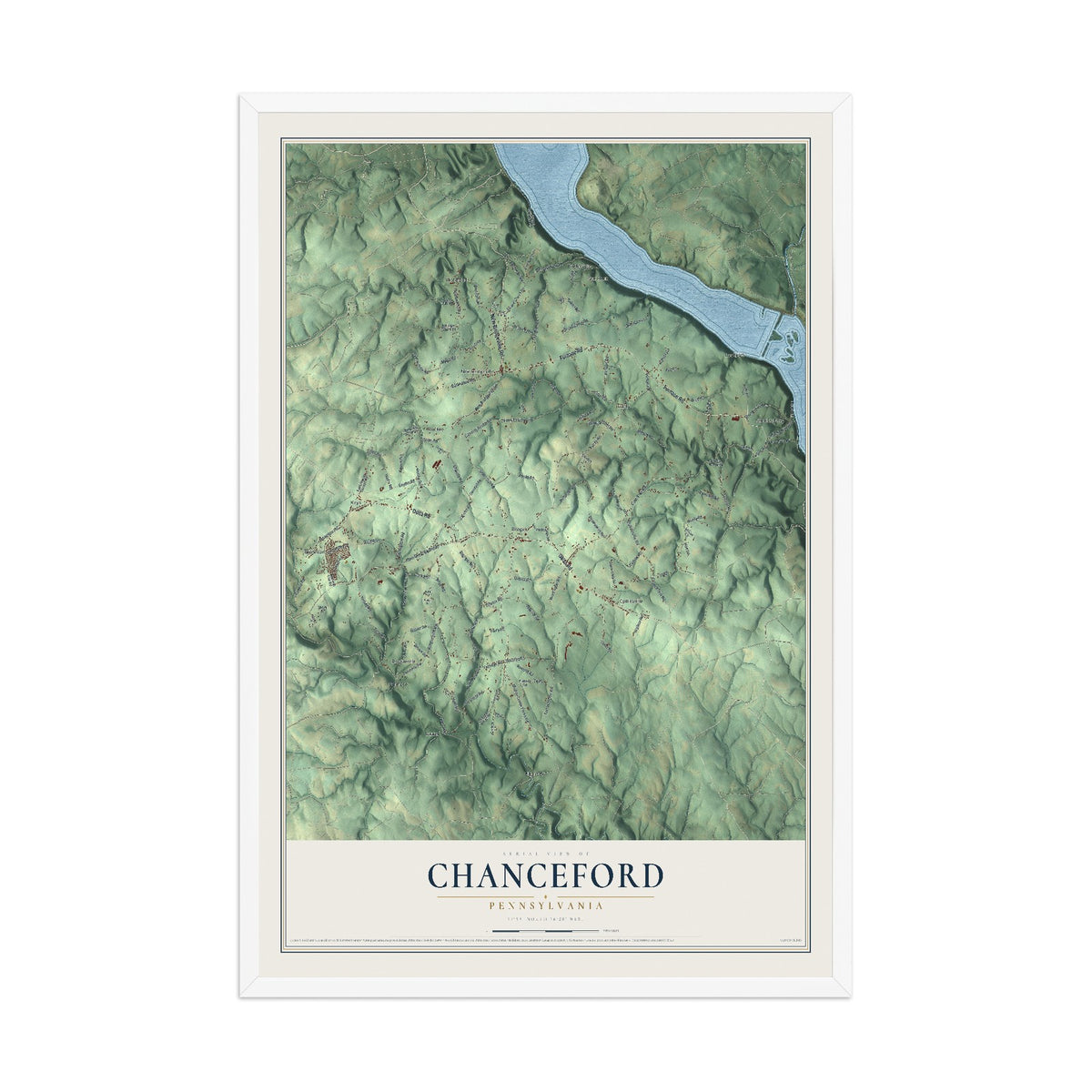 Map of Chanceford, Pennsylvania, 12 x 18 inch print in a white wood frame