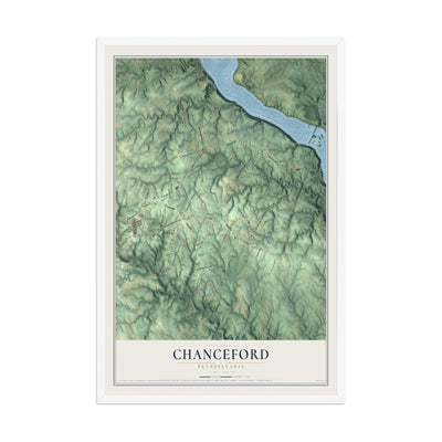 Map of Chanceford, Pennsylvania, 12 x 18 inch print in a white wood frame