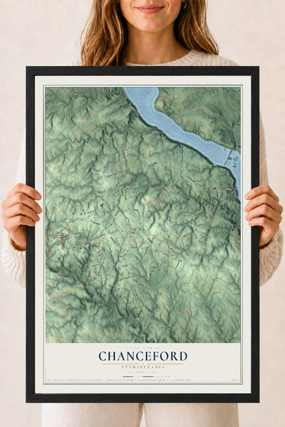 Map of Chanceford, Pennsylvania, 18 x 24 inch print in a black wood frame