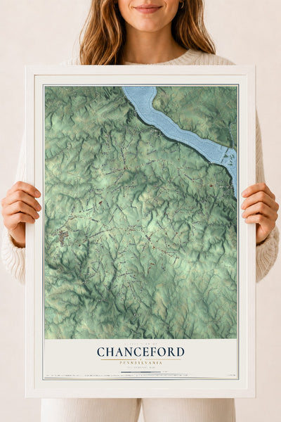 Map of Chanceford, Pennsylvania, 18 x 24 inch print in a white wood frame