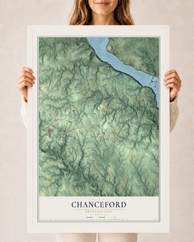 Map of Chanceford, Pennsylvania, 24 x 36 inch print in a white wood frame