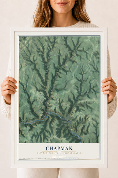 Map of Chapman, Clinton County, Pennsylvania, 18 x 24 inch print in a white wood frame