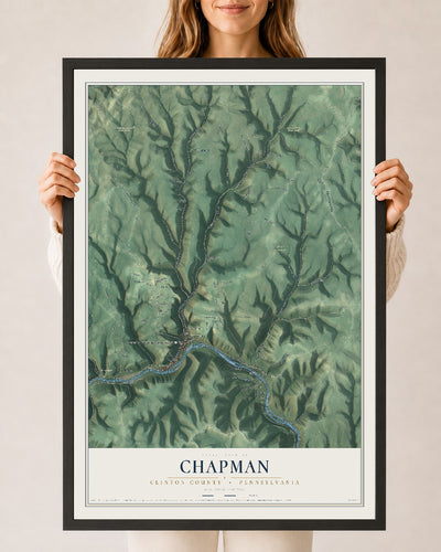 Map of Chapman, Clinton County, Pennsylvania, 24 x 36 inch print in a black wood frame
