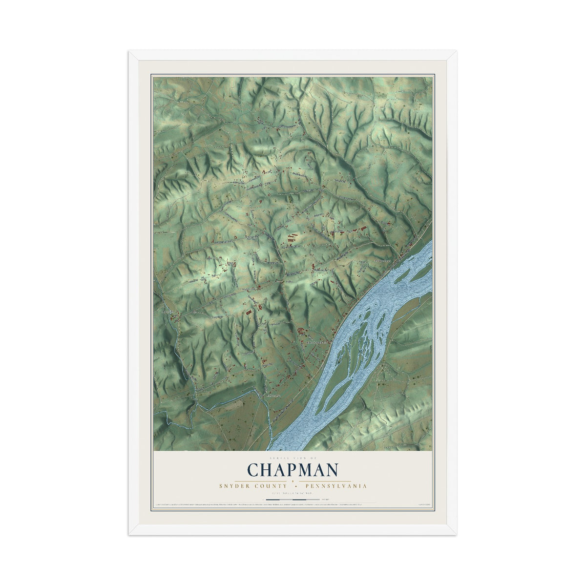 Map of Chapman, Snyder County, Pennsylvania, 12 x 18 inch print in a white wood frame