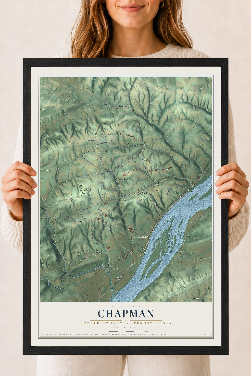 Map of Chapman, Snyder County, Pennsylvania, 18 x 24 inch print in a black wood frame
