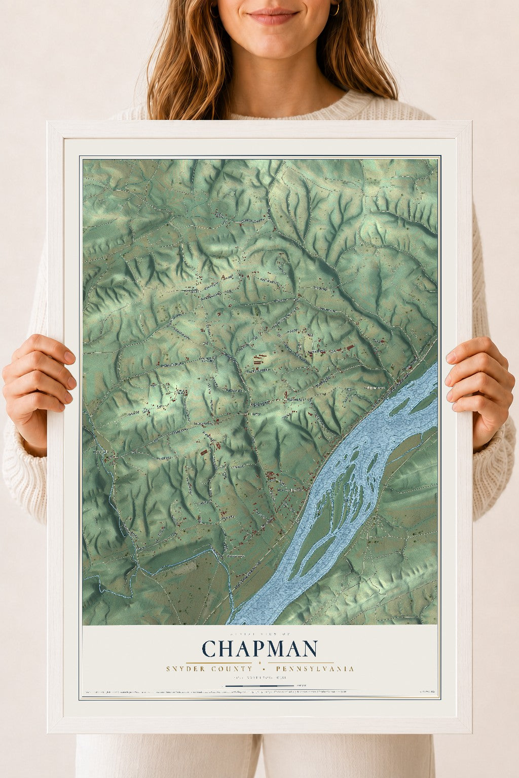 Map of Chapman, Snyder County, Pennsylvania, 18 x 24 inch print in a white wood frame