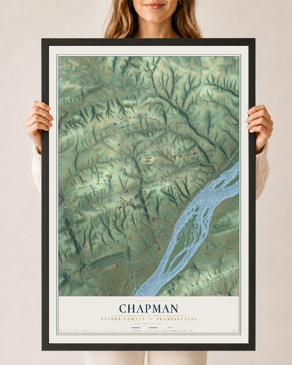 Map of Chapman, Snyder County, Pennsylvania, 24 x 36 inch print in a black wood frame
