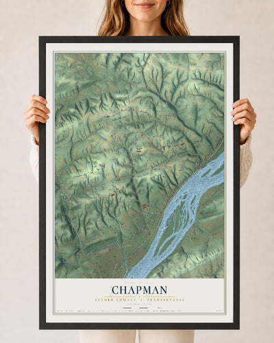 Map of Chapman, Snyder County, Pennsylvania, 24 x 36 inch print in a black wood frame