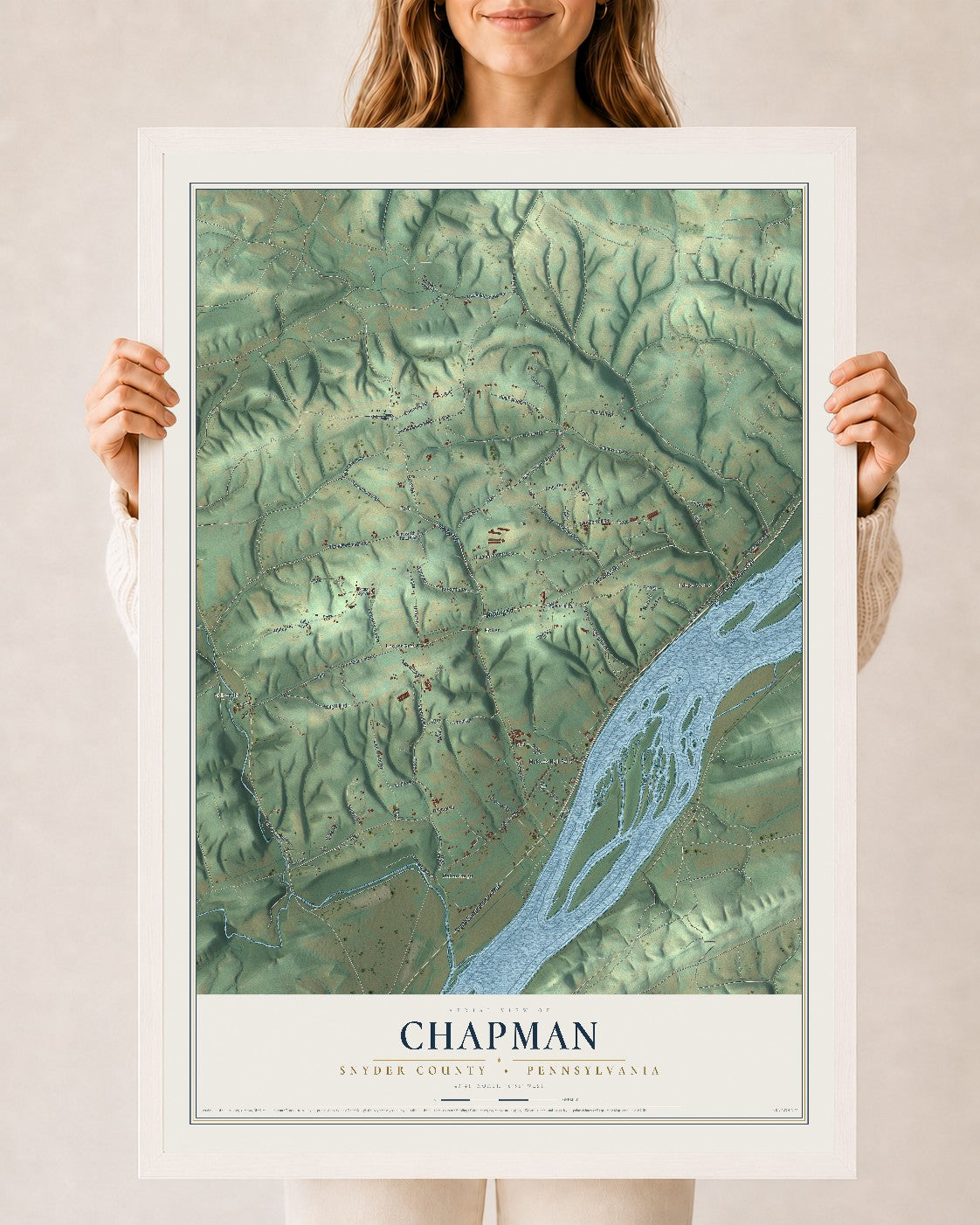 Map of Chapman, Snyder County, Pennsylvania, 24 x 36 inch print in a white wood frame