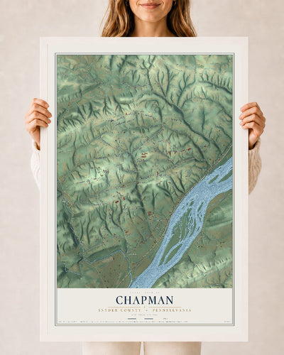 Map of Chapman, Snyder County, Pennsylvania, 24 x 36 inch print in a white wood frame