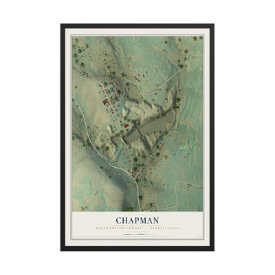 Map of Chapman, Northampton County, Pennsylvania, 12 x 18 inch print in a black wood frame