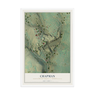 Map of Chapman, Northampton County, Pennsylvania, 12 x 18 inch print in a white wood frame
