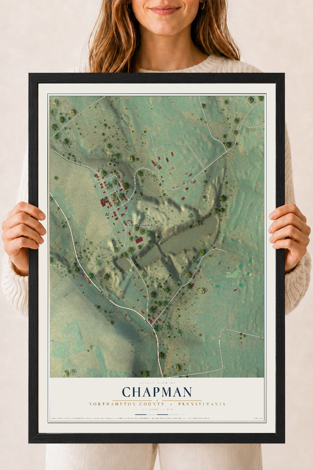 Map of Chapman, Northampton County, Pennsylvania, 18 x 24 inch print in a black wood frame