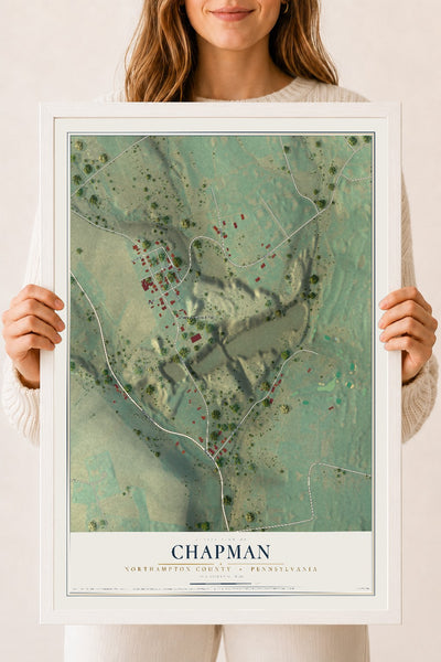 Map of Chapman, Northampton County, Pennsylvania, 18 x 24 inch print in a white wood frame