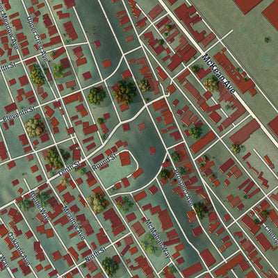 Second close-up of the map of Charleroi, Pennsylvania print showing more streets and buildings