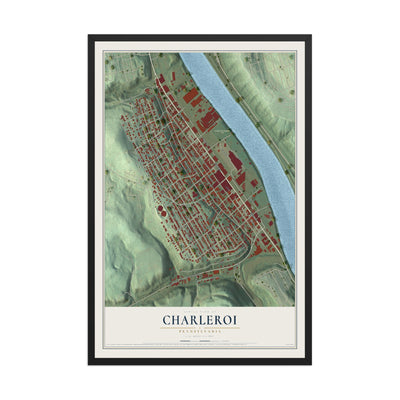 Map of Charleroi, Pennsylvania, 12 x 18 inch print in a black wood frame