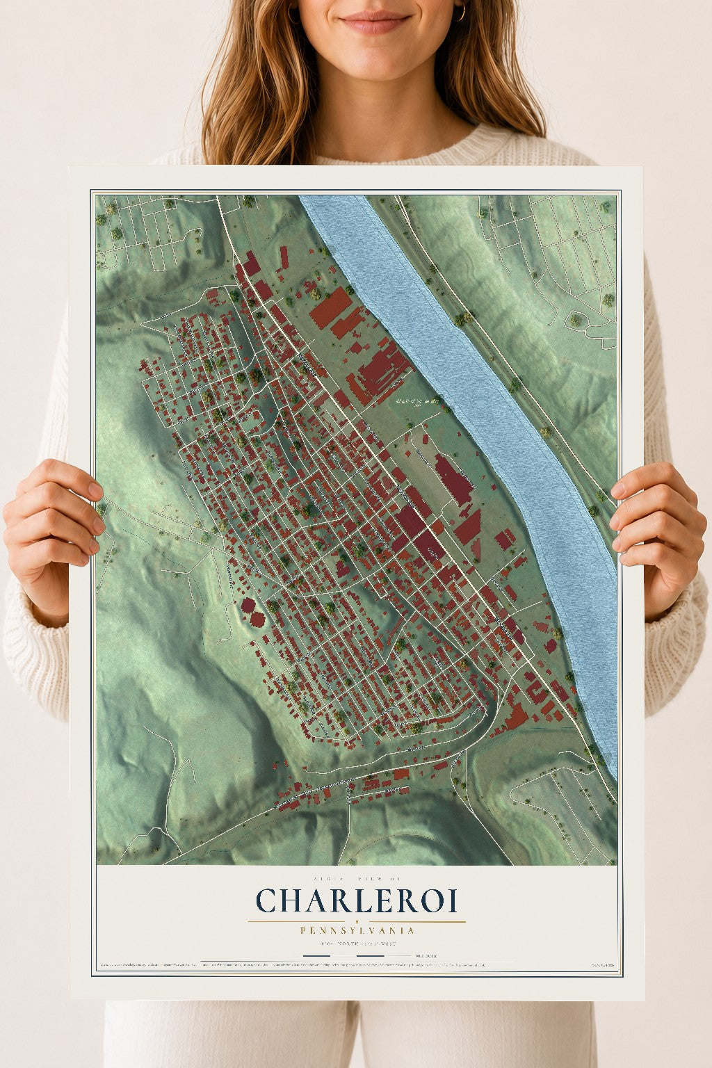Map of Charleroi, Pennsylvania, 18 x 24 inch unframed archival matte print