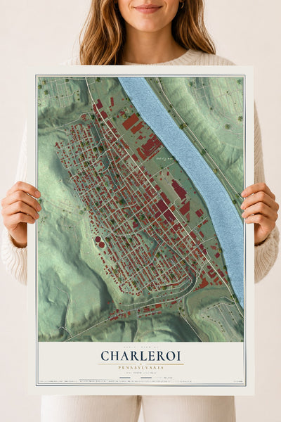 Map of Charleroi, Pennsylvania, 18 x 24 inch unframed archival matte print