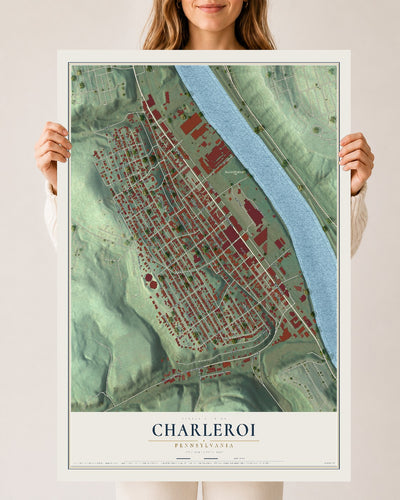 Map of Charleroi, Pennsylvania, 24 x 36 inch unframed archival matte print